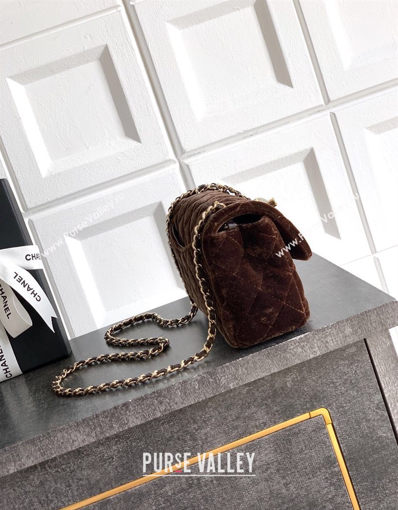 Chanel Velvet Mini Flap Bag with Strass Ball Coffee Brown 2025 AS1787 (yezi-251010039)