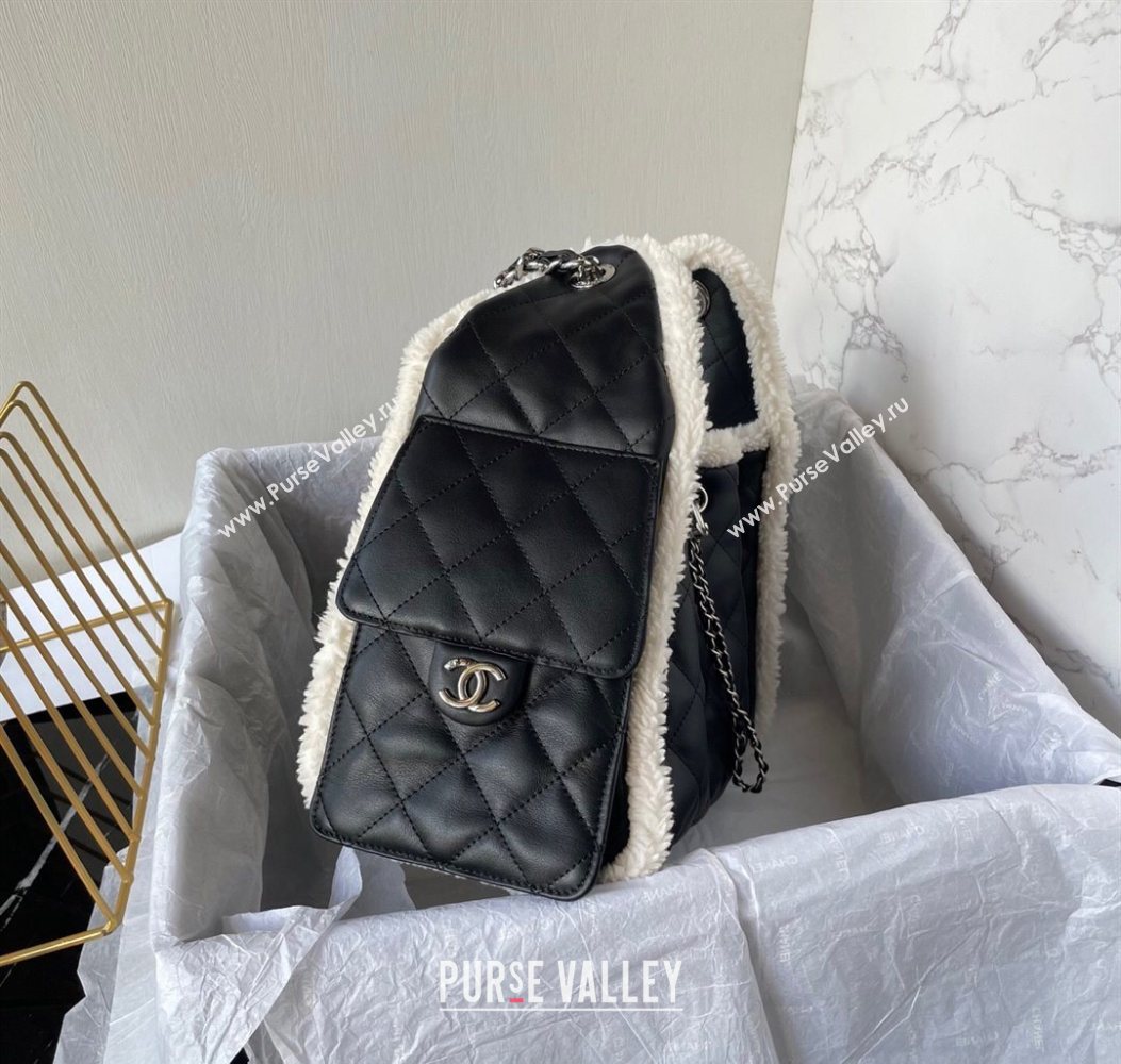 Chanel Quilted Calfskin 25 Small Handbag with Furry Charm AS5293 Black/Silver 2025 (yezi-251011001)