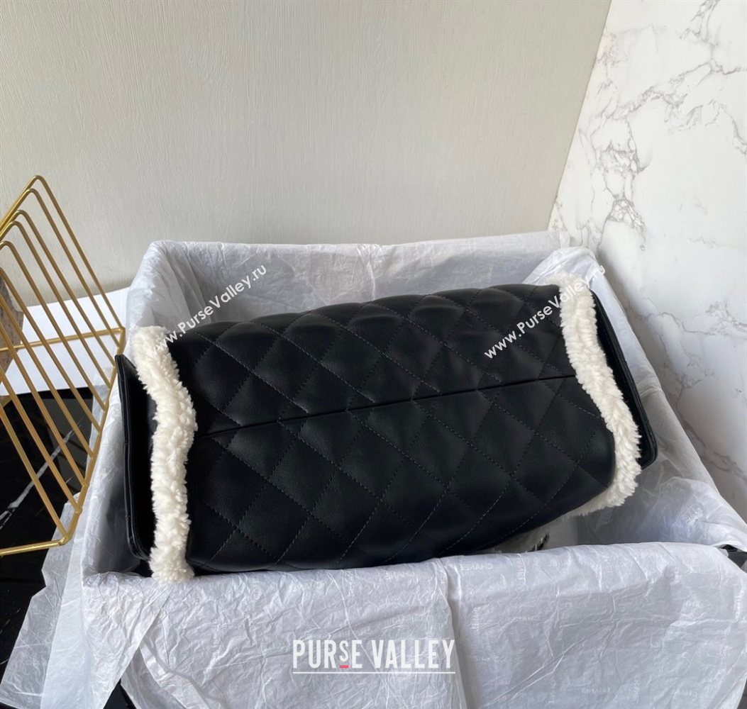 Chanel Quilted Calfskin 25 Small Handbag with Furry Charm AS5293 Black/Silver 2025 (yezi-251011001)