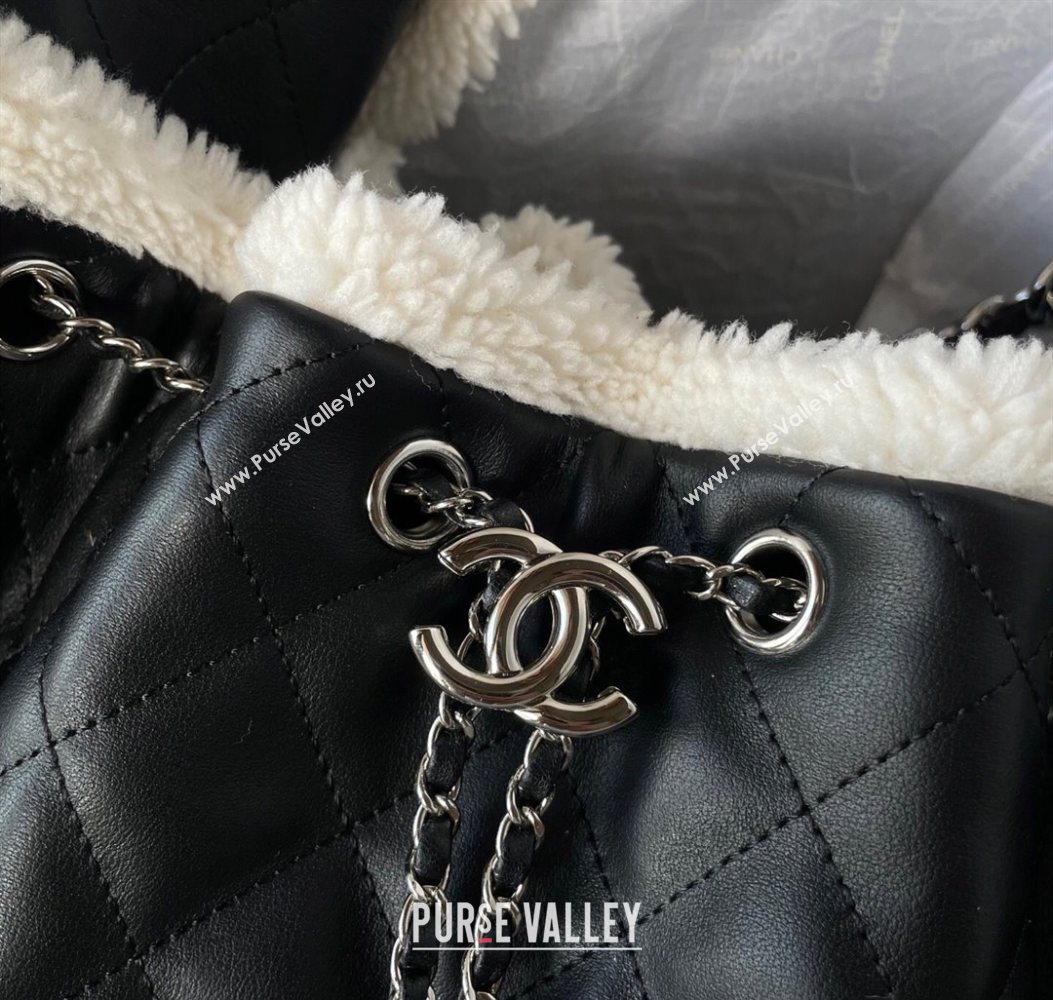 Chanel Quilted Calfskin 25 Small Handbag with Furry Charm AS5293 Black/Silver 2025 (yezi-251011001)