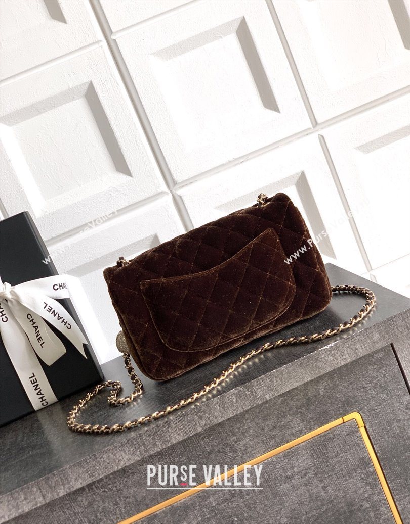 Chanel Velvet Mini Flap Bag with Strass Ball Coffee Brown 2025 AS1787 (yezi-251010039)