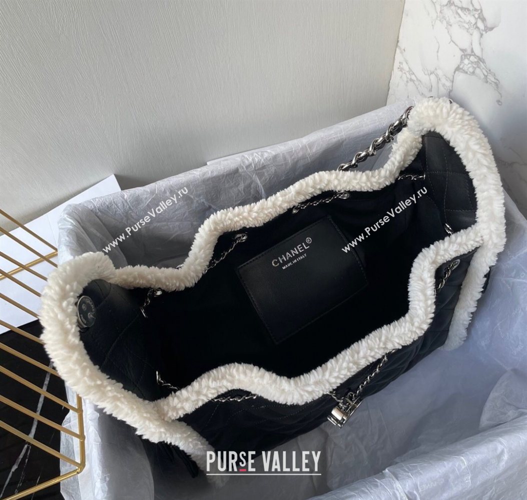 Chanel Quilted Calfskin 25 Small Handbag with Furry Charm AS5293 Black/Silver 2025 (yezi-251011001)