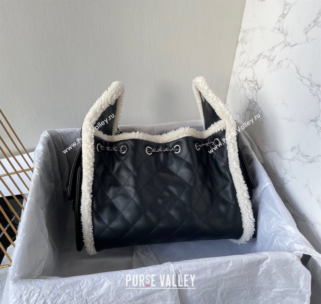 Chanel Quilted Calfskin 25 Small Handbag with Furry Charm AS5293 Black/Silver 2025 (yezi-251011001)