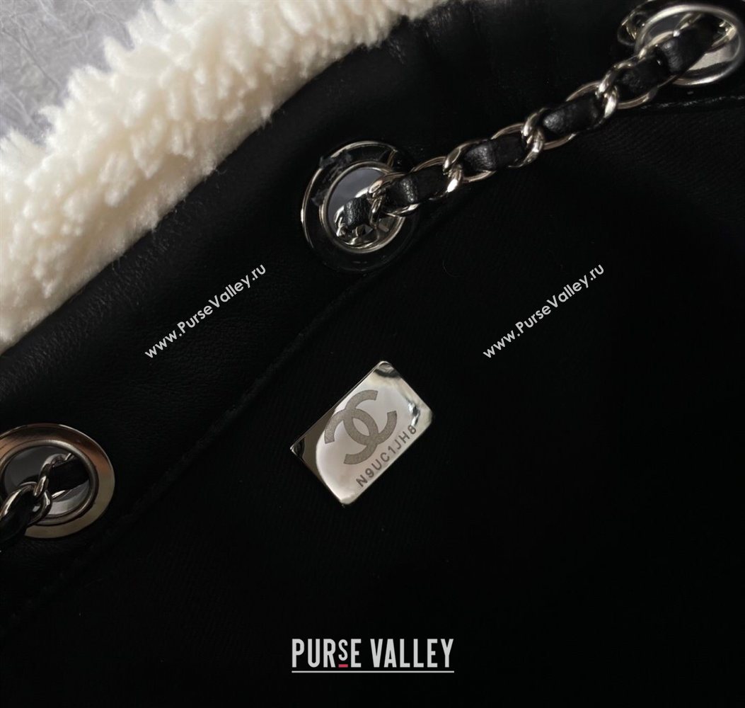 Chanel Quilted Calfskin 25 Small Handbag with Furry Charm AS5293 Black/Silver 2025 (yezi-251011001)