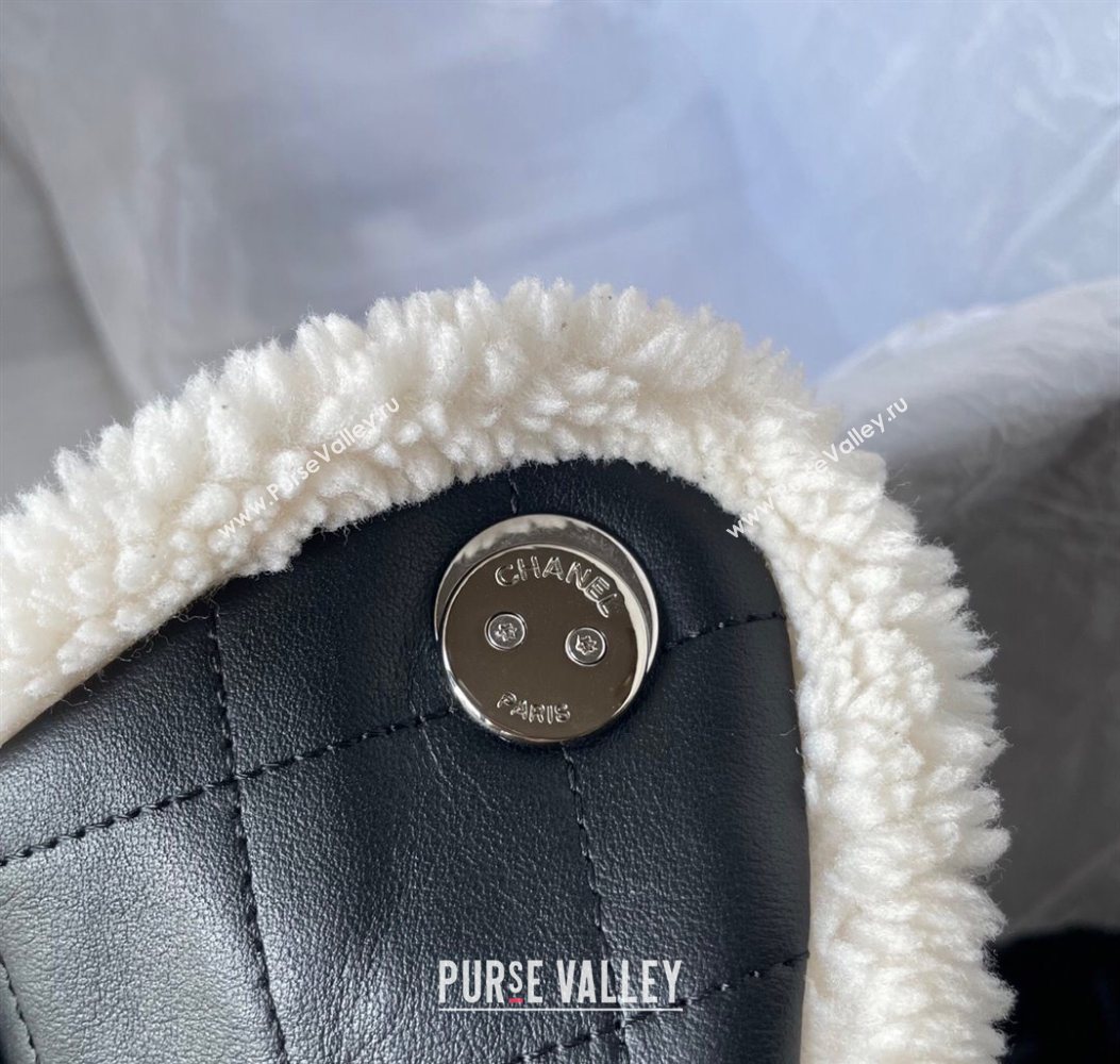 Chanel Quilted Calfskin 25 Small Handbag with Furry Charm AS5293 Black/Silver 2025 (yezi-251011001)