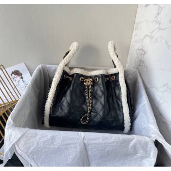 Chanel Quilted Calfskin 25 Small Handbag with Furry Charm AS5293 Black/Gold 2025 (yezi-251011002)