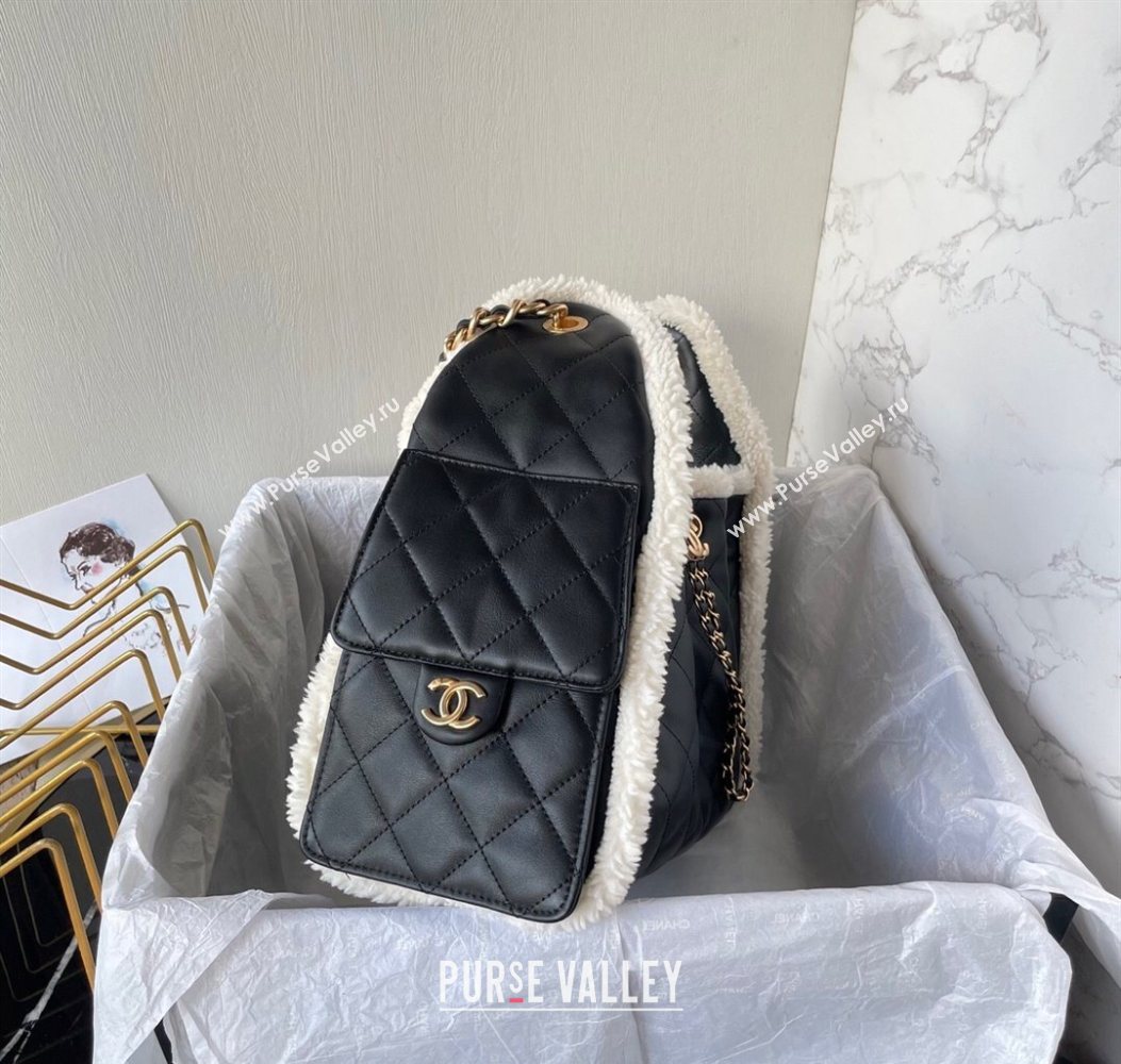 Chanel Quilted Calfskin 25 Small Handbag with Furry Charm AS5293 Black/Gold 2025 (yezi-251011002)