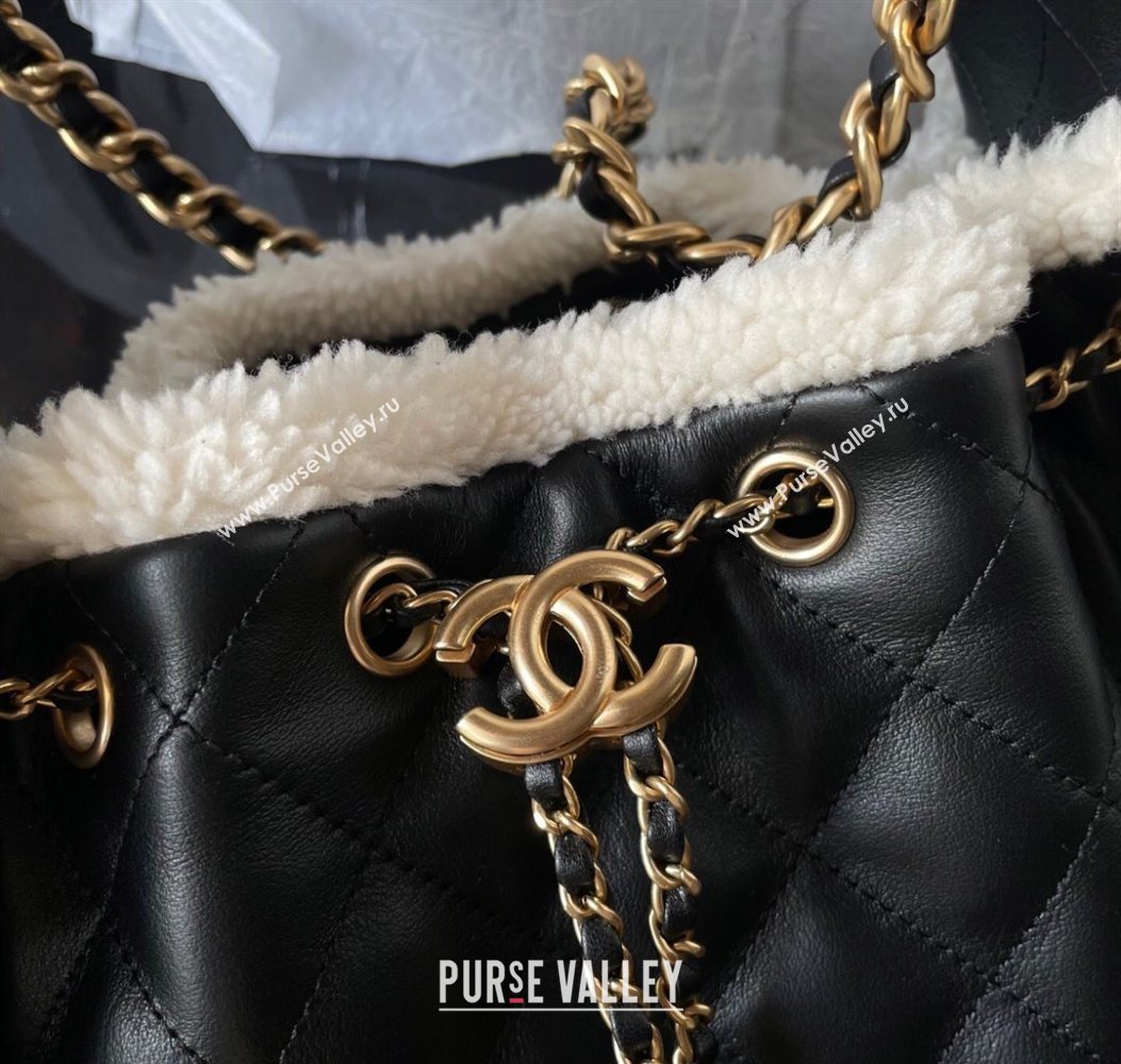 Chanel Quilted Calfskin 25 Small Handbag with Furry Charm AS5293 Black/Gold 2025 (yezi-251011002)