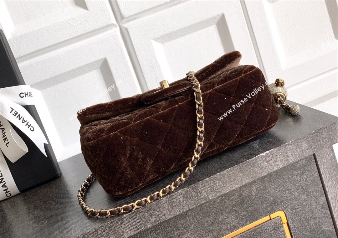 Chanel Velvet Mini Flap Bag with Strass Ball Coffee Brown 2025 AS1787 (yezi-251010039)