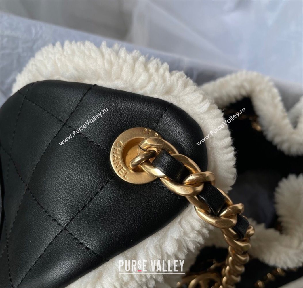 Chanel Quilted Calfskin 25 Small Handbag with Furry Charm AS5293 Black/Gold 2025 (yezi-251011002)