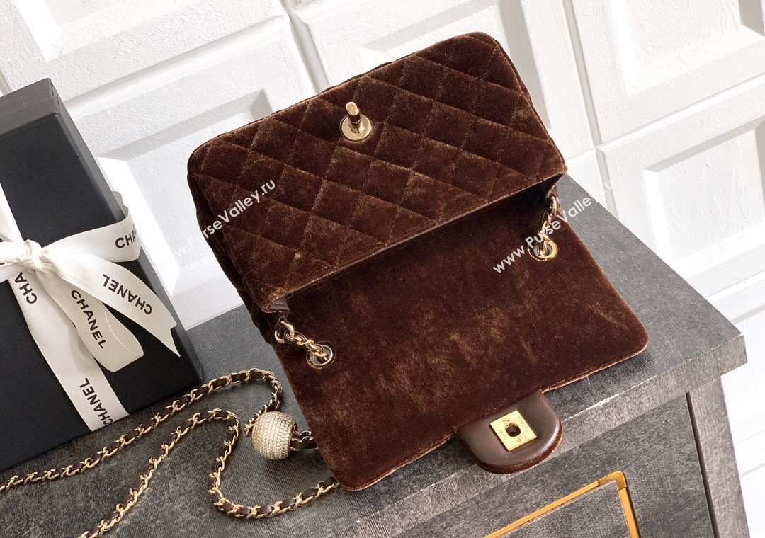 Chanel Velvet Mini Flap Bag with Strass Ball Coffee Brown 2025 AS1787 (yezi-251010039)
