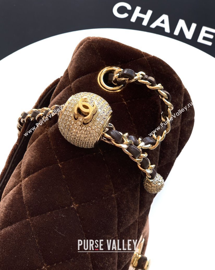 Chanel Velvet Mini Flap Bag with Strass Ball Coffee Brown 2025 AS1787 (yezi-251010039)