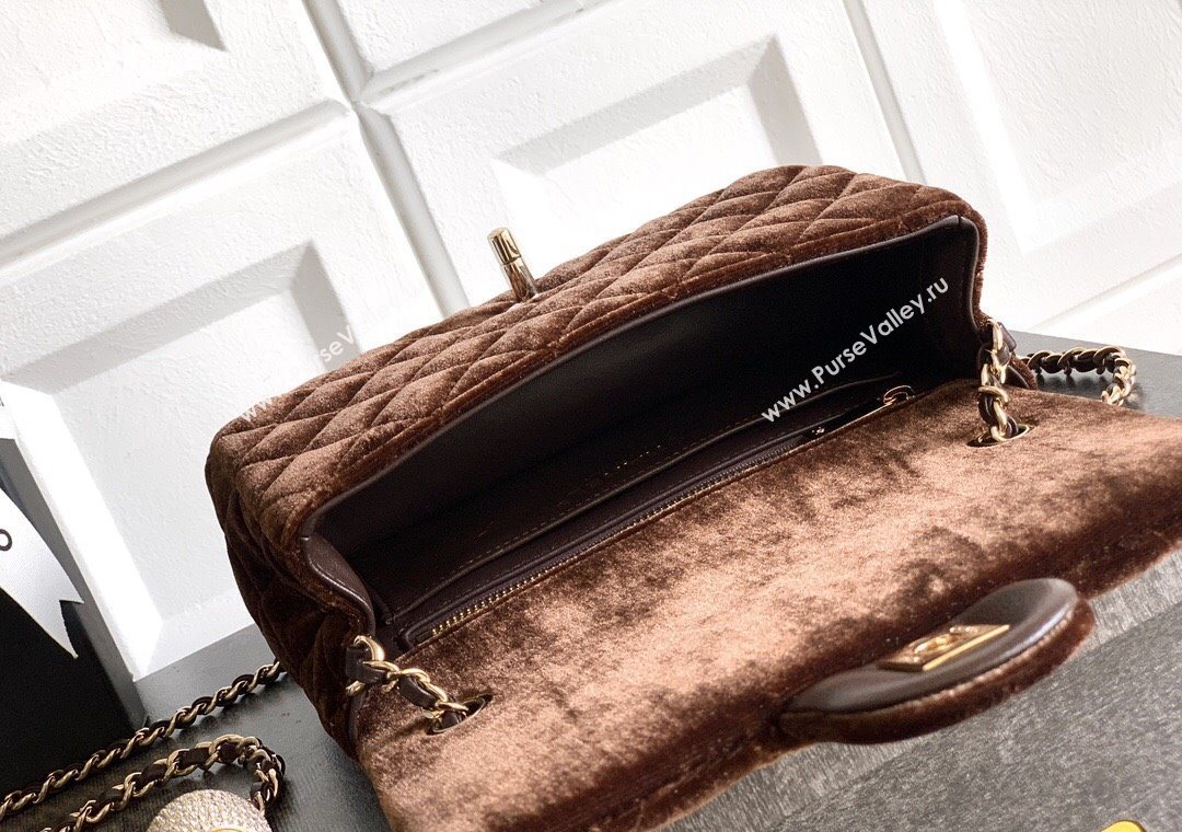 Chanel Velvet Mini Flap Bag with Strass Ball Coffee Brown 2025 AS1787 (yezi-251010039)
