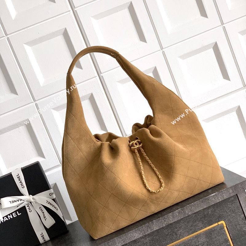 Chanel Quilted Soft Suede Hobo Bag Brown 2025 CH101101 (yezi-251011003)