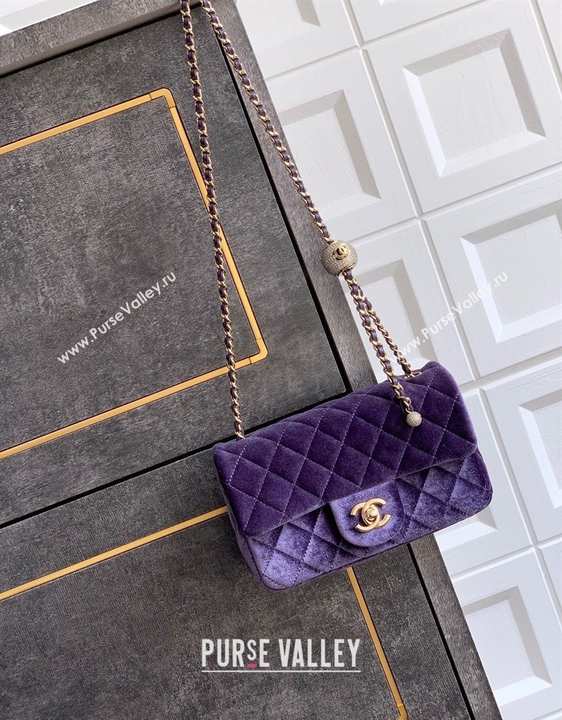 Chanel Velvet Mini Flap Bag with Strass Ball Purple 2025 AS1787 (yezi-251010040)