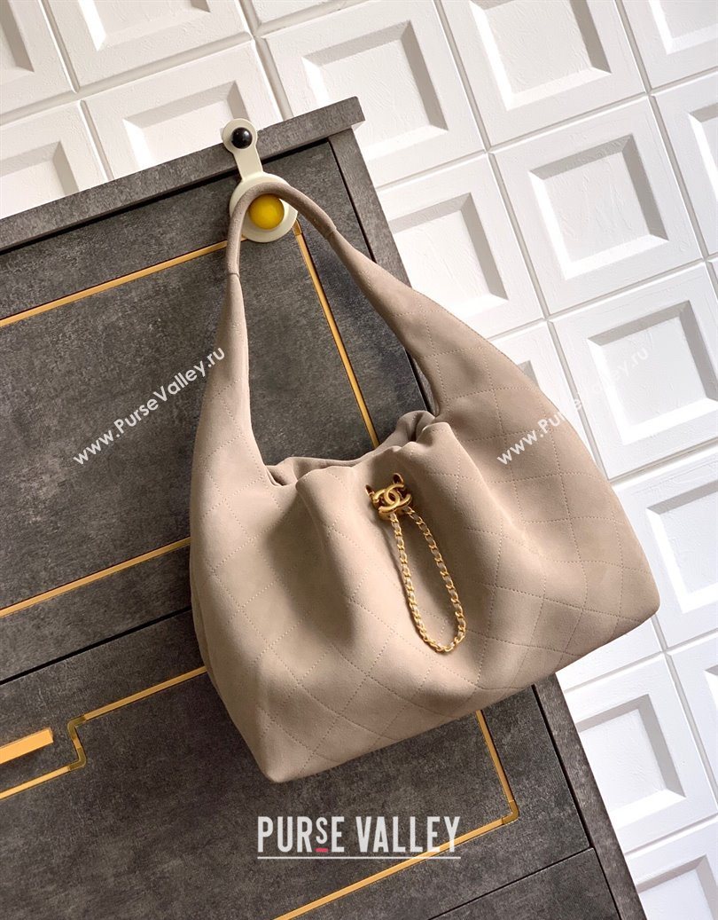 Chanel Quilted Soft Suede Hobo Bag Grey 2025 CH101101 (yezi-251011004)