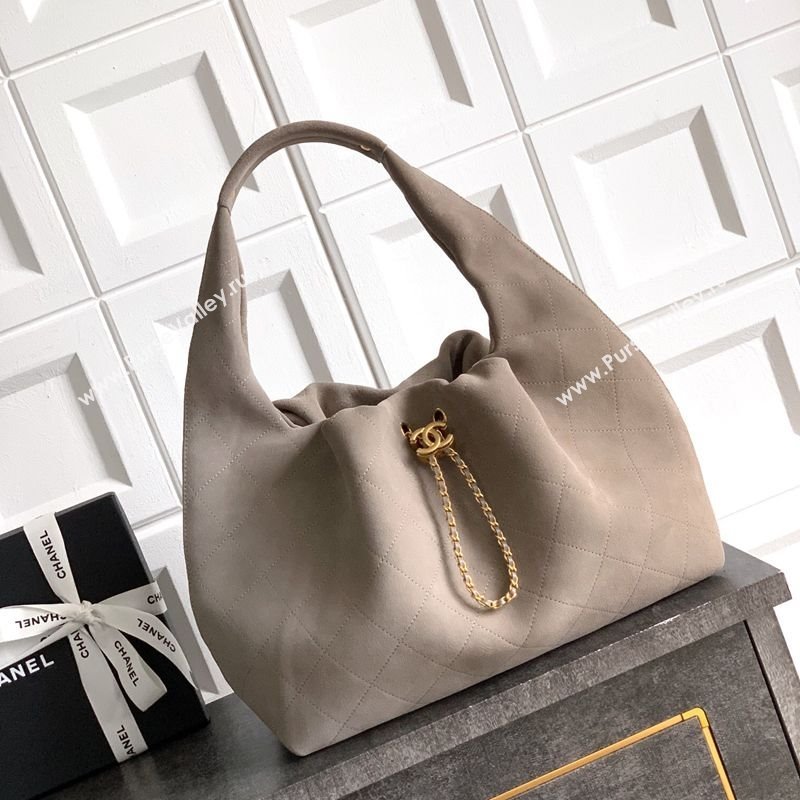 Chanel Quilted Soft Suede Hobo Bag Grey 2025 CH101101 (yezi-251011004)