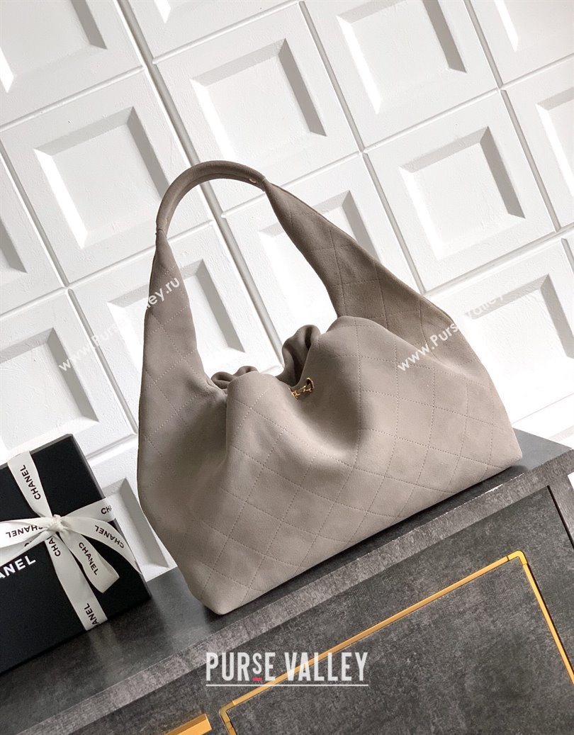 Chanel Quilted Soft Suede Hobo Bag Grey 2025 CH101101 (yezi-251011004)