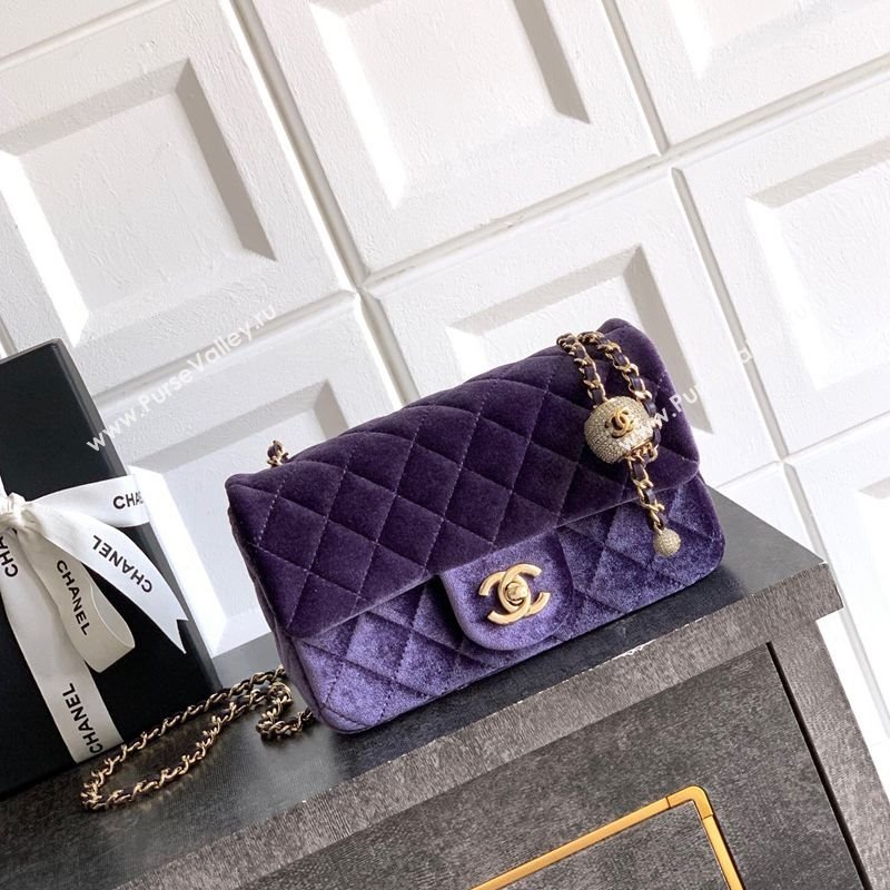 Chanel Velvet Mini Flap Bag with Strass Ball Purple 2025 AS1787 (yezi-251010040)