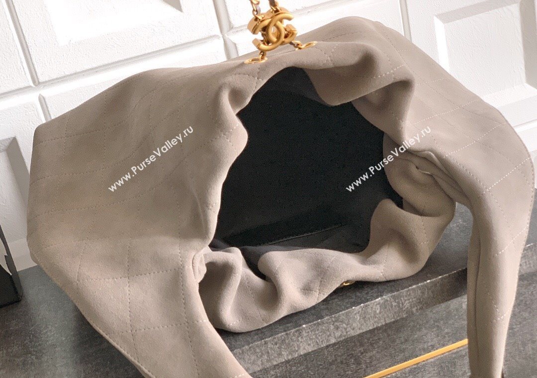 Chanel Quilted Soft Suede Hobo Bag Grey 2025 CH101101 (yezi-251011004)
