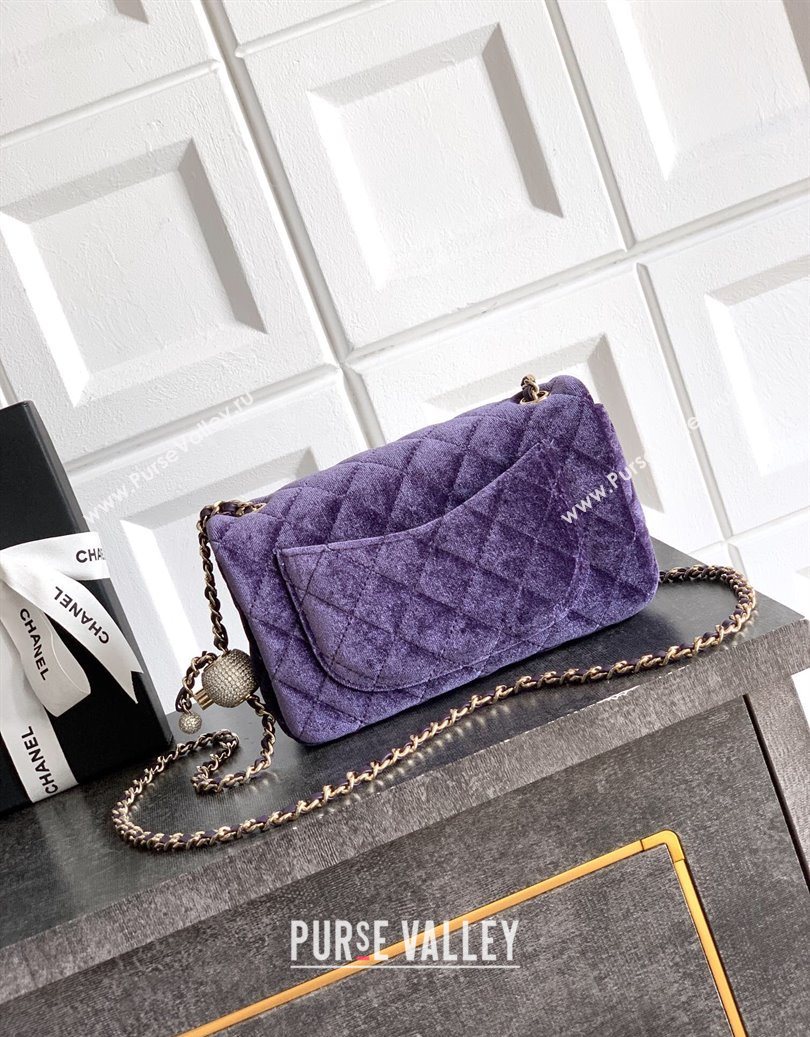Chanel Velvet Mini Flap Bag with Strass Ball Purple 2025 AS1787 (yezi-251010040)