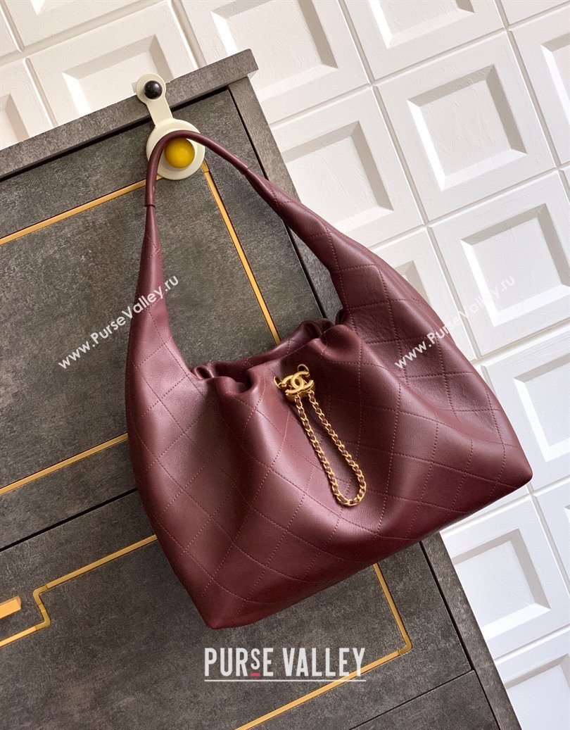 Chanel Quilted Soft Leather Hobo Bag Burgundy 2025 CH101101 (yezi-251011008)