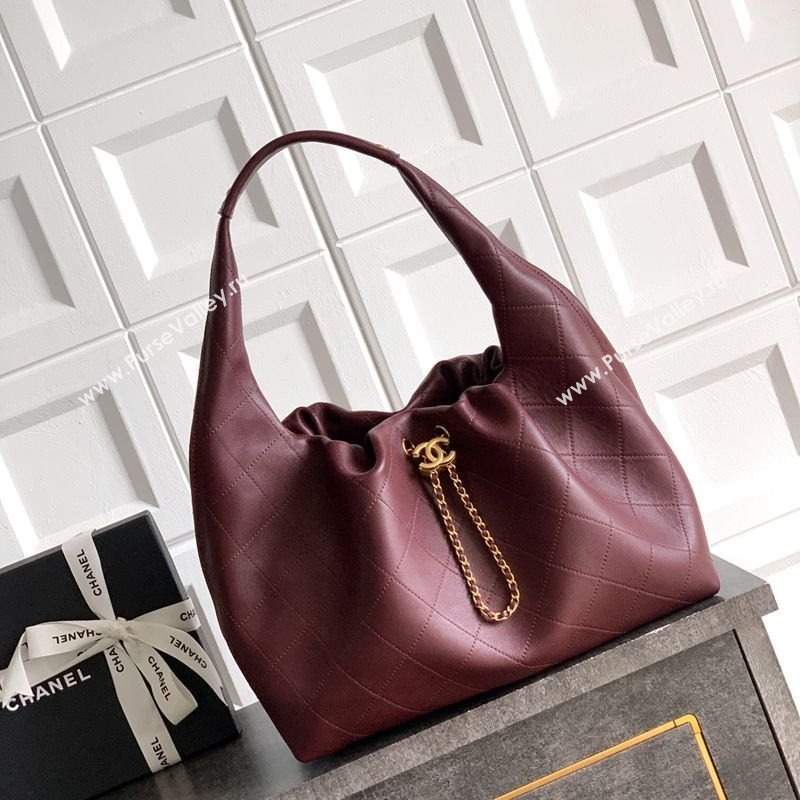 Chanel Quilted Soft Leather Hobo Bag Burgundy 2025 CH101101 (yezi-251011008)