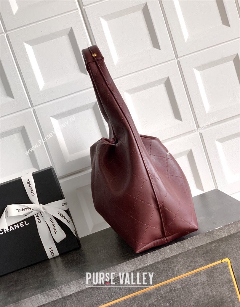 Chanel Quilted Soft Leather Hobo Bag Burgundy 2025 CH101101 (yezi-251011008)