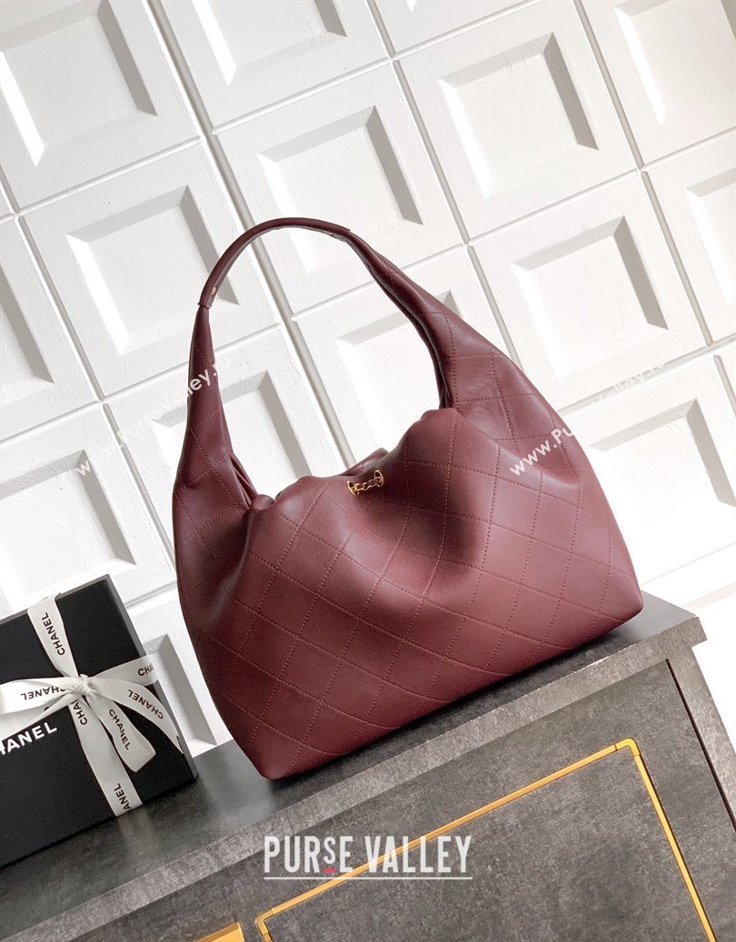Chanel Quilted Soft Leather Hobo Bag Burgundy 2025 CH101101 (yezi-251011008)