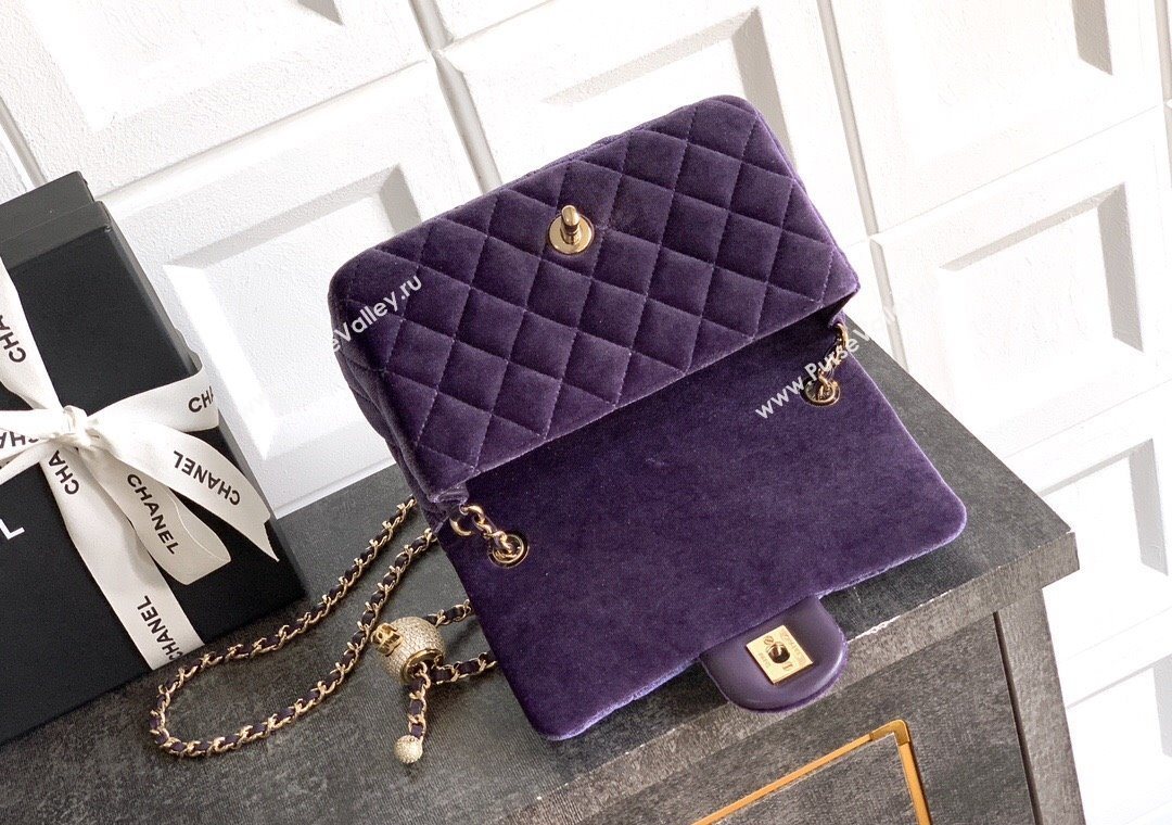 Chanel Velvet Mini Flap Bag with Strass Ball Purple 2025 AS1787 (yezi-251010040)
