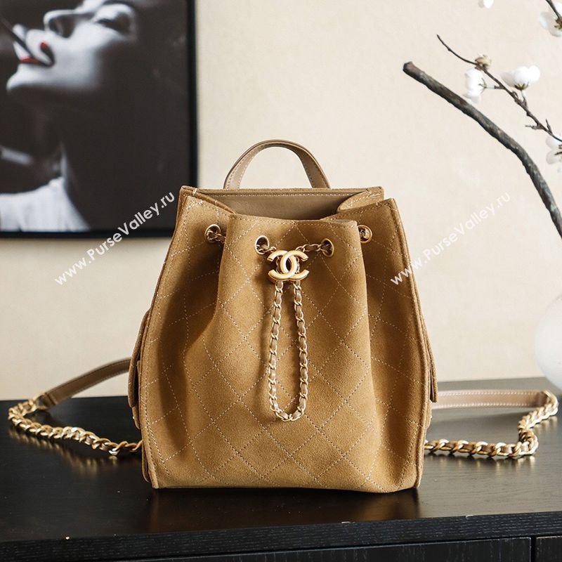 Chanel Quilted Suede 25 Medium Backpack Bag Brown 2025 AS5600 (yezi-251009095)