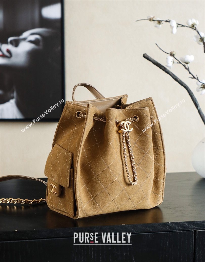 Chanel Quilted Suede 25 Medium Backpack Bag Brown 2025 AS5600 (yezi-251009095)