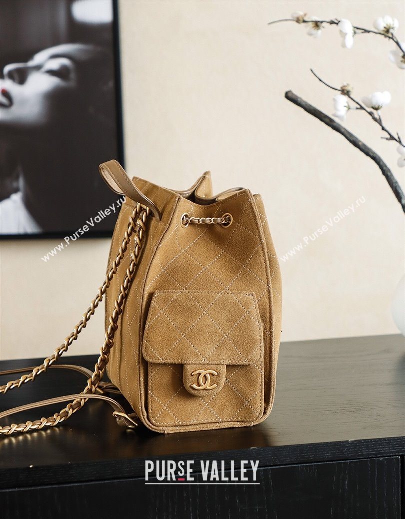 Chanel Quilted Suede 25 Medium Backpack Bag Brown 2025 AS5600 (yezi-251009095)