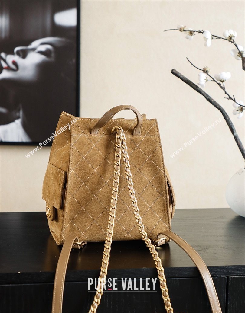 Chanel Quilted Suede 25 Medium Backpack Bag Brown 2025 AS5600 (yezi-251009095)
