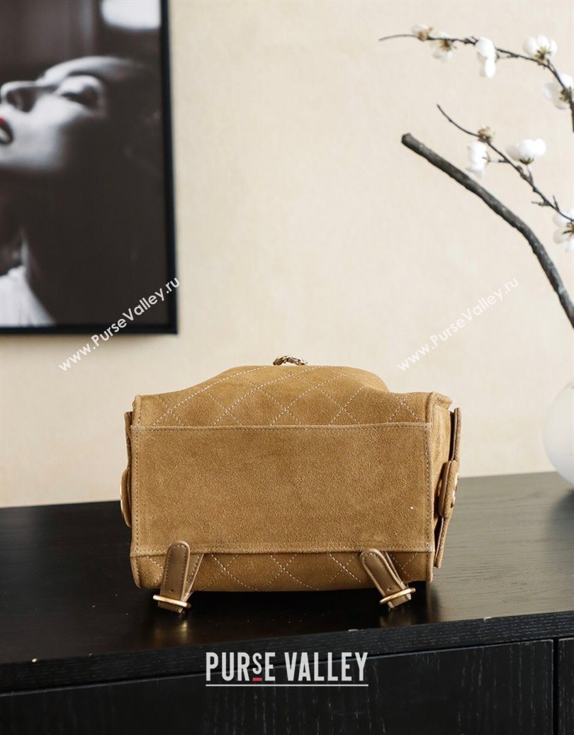 Chanel Quilted Suede 25 Medium Backpack Bag Brown 2025 AS5600 (yezi-251009095)
