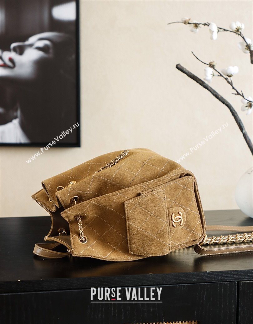 Chanel Quilted Suede 25 Medium Backpack Bag Brown 2025 AS5600 (yezi-251009095)