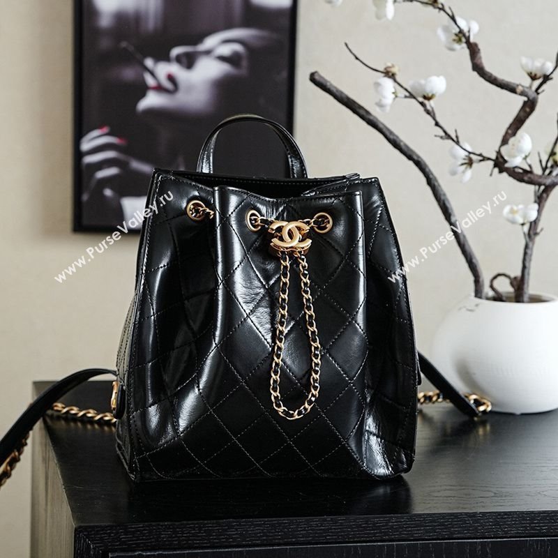 Chanel Waxy Calfskin 25 Medium Backpack Bag Black 2025 AS5600 (yezi-251009096)