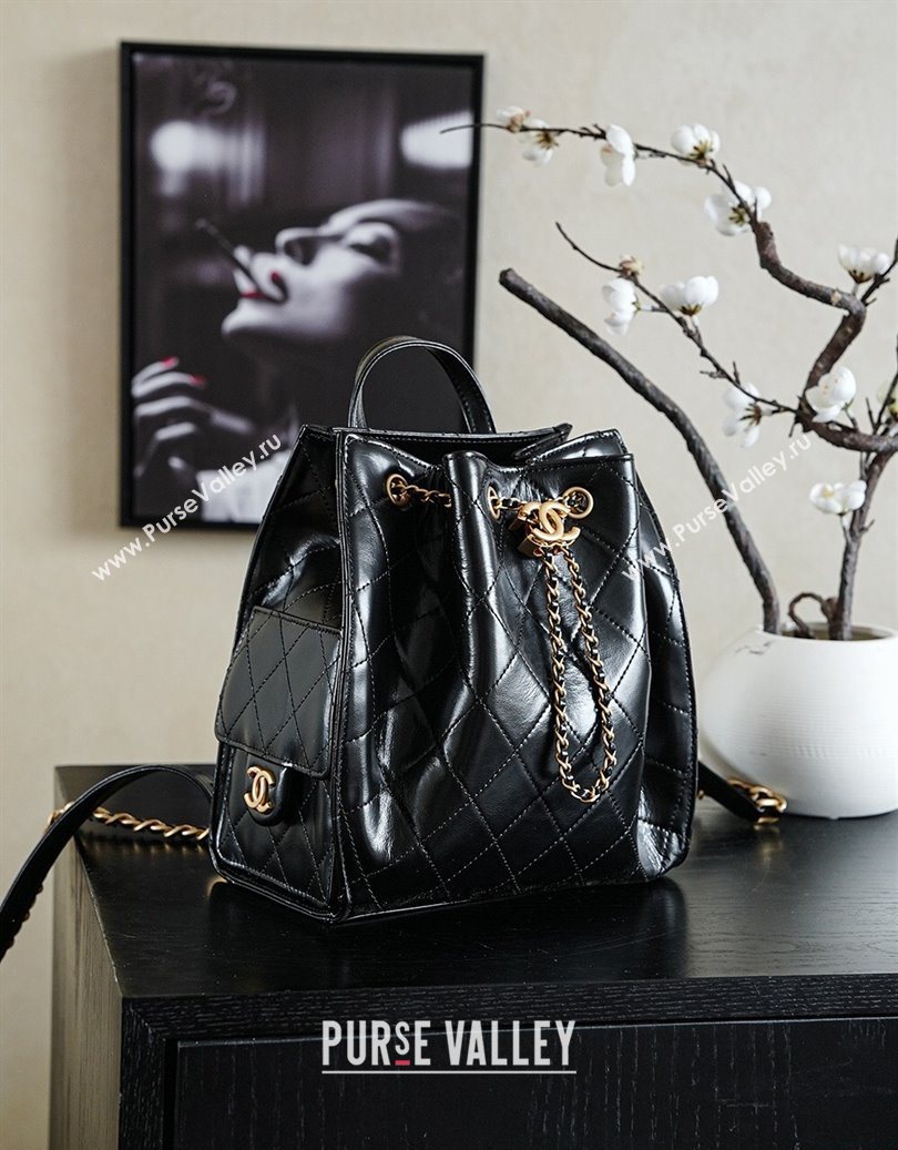 Chanel Waxy Calfskin 25 Medium Backpack Bag Black 2025 AS5600 (yezi-251009096)