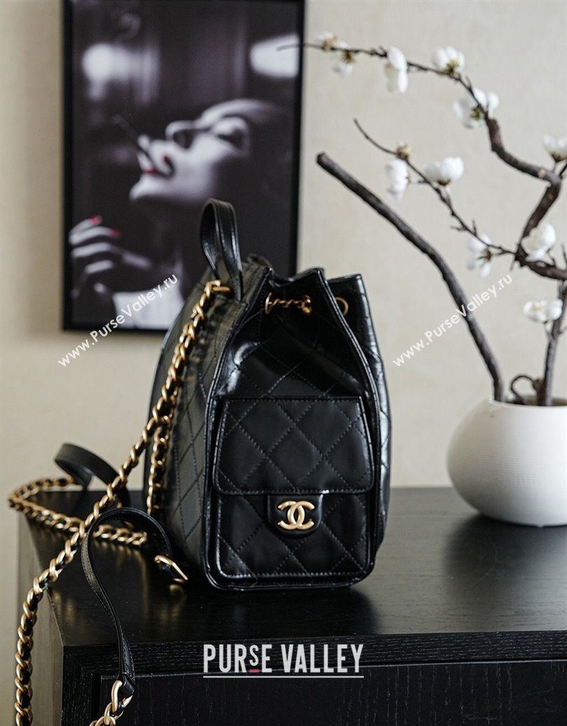 Chanel Waxy Calfskin 25 Medium Backpack Bag Black 2025 AS5600 (yezi-251009096)