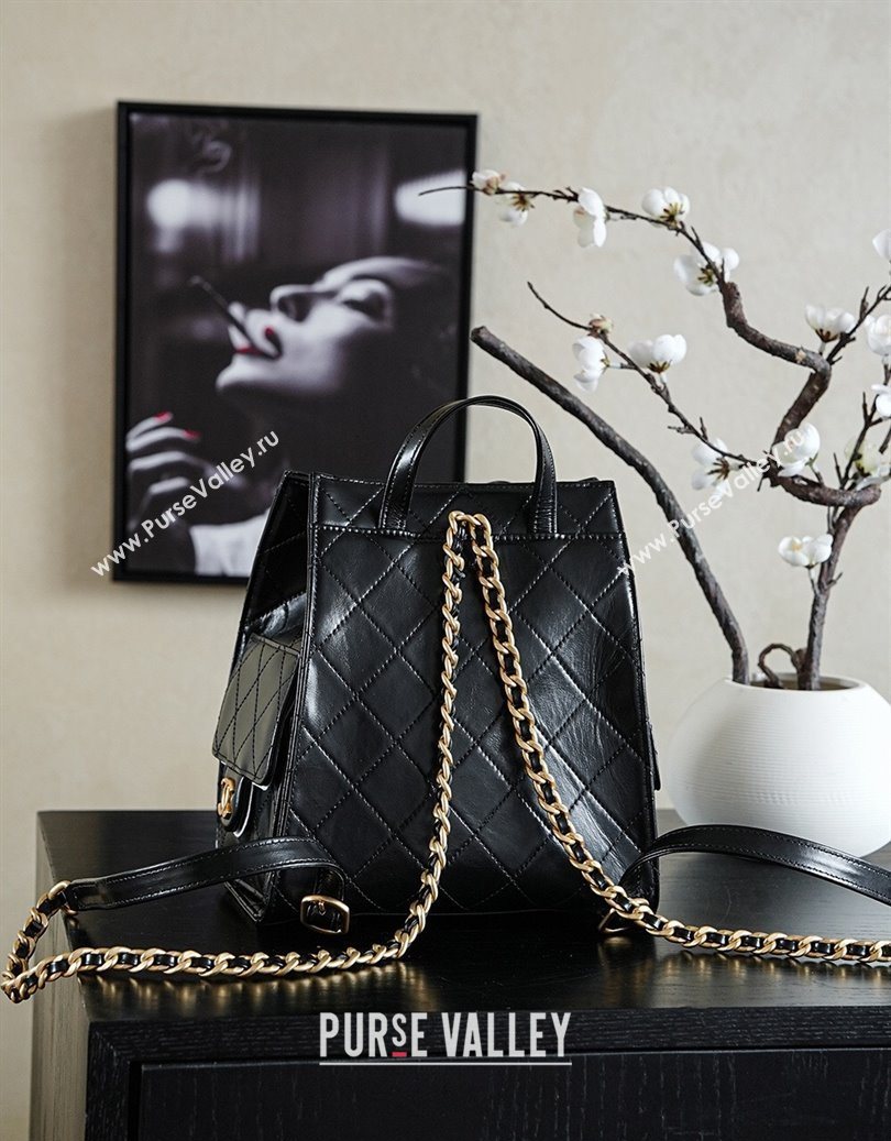Chanel Waxy Calfskin 25 Medium Backpack Bag Black 2025 AS5600 (yezi-251009096)