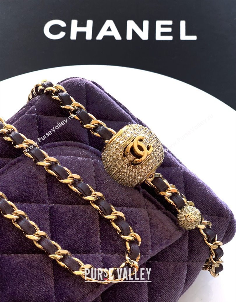 Chanel Velvet Mini Flap Bag with Strass Ball Purple 2025 AS1787 (yezi-251010040)