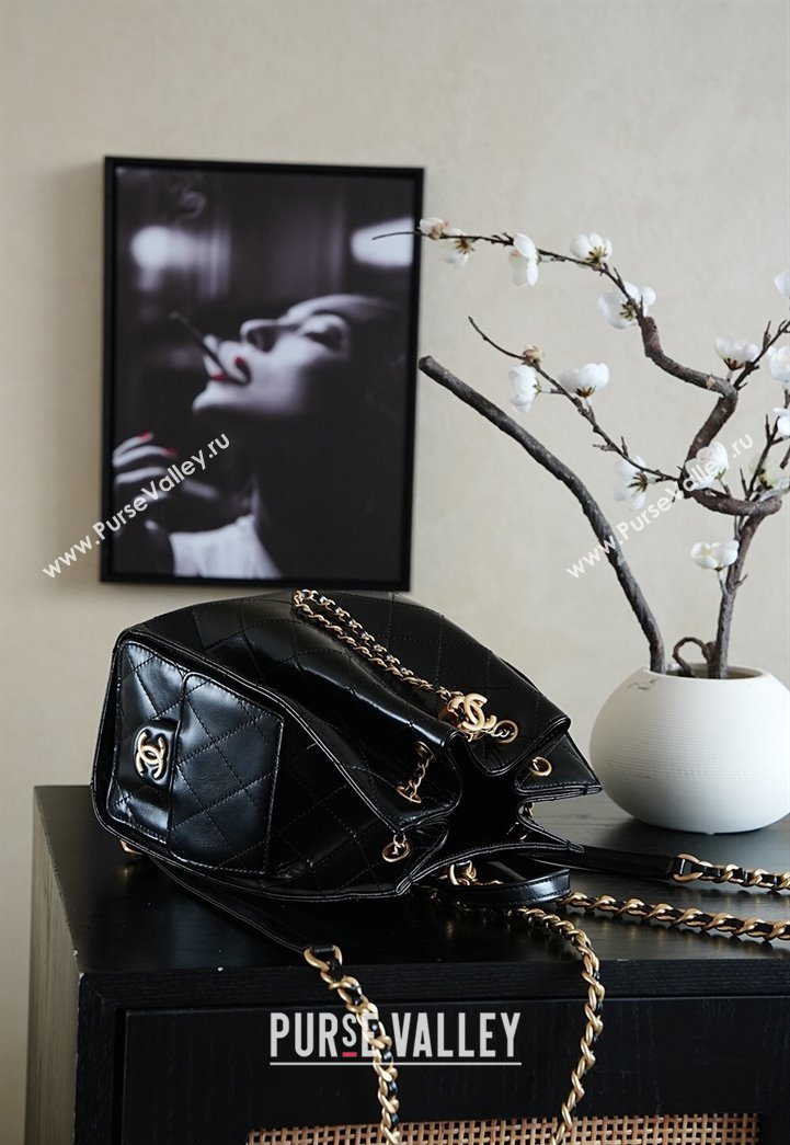 Chanel Waxy Calfskin 25 Medium Backpack Bag Black 2025 AS5600 (yezi-251009096)