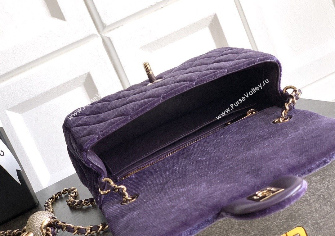 Chanel Velvet Mini Flap Bag with Strass Ball Purple 2025 AS1787 (yezi-251010040)