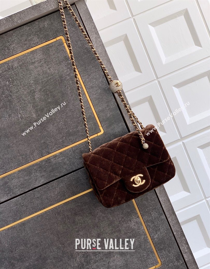 Chanel Velvet Mini Square Flap Bag with Strass Ball Coffee Brown 2025 AS1786 (yezi-251010049)