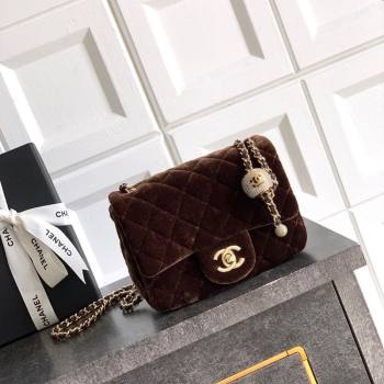 Chanel Velvet Mini Square Flap Bag with Strass Ball Coffee Brown 2025 AS1786 (yezi-251010049)