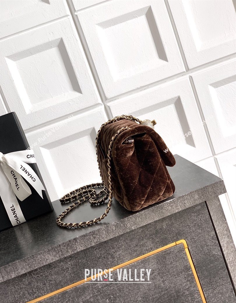 Chanel Velvet Mini Square Flap Bag with Strass Ball Coffee Brown 2025 AS1786 (yezi-251010049)