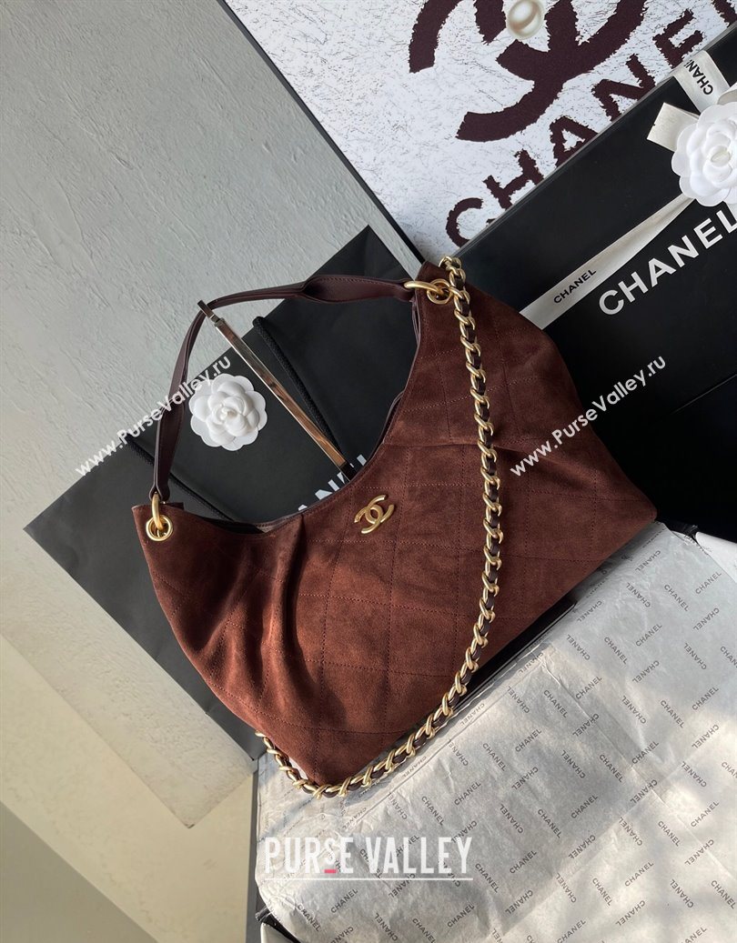 Chanel Suede Hobo Bag AS5978 Dark Brown 2025 (yezi-251011013)