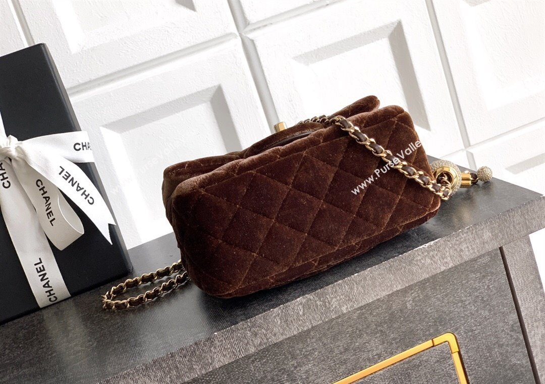 Chanel Velvet Mini Square Flap Bag with Strass Ball Coffee Brown 2025 AS1786 (yezi-251010049)