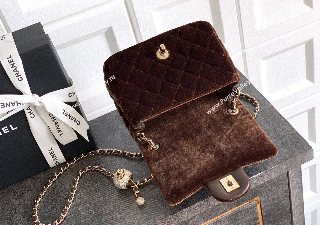 Chanel Velvet Mini Square Flap Bag with Strass Ball Coffee Brown 2025 AS1786 (yezi-251010049)