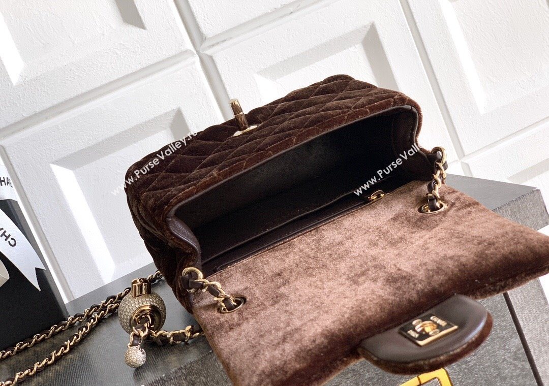 Chanel Velvet Mini Square Flap Bag with Strass Ball Coffee Brown 2025 AS1786 (yezi-251010049)